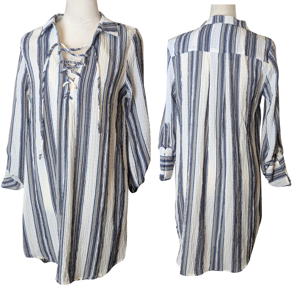 NWT Gauzy Knit Nautical Striped High Low Coastal Cowgirl Dress Large
